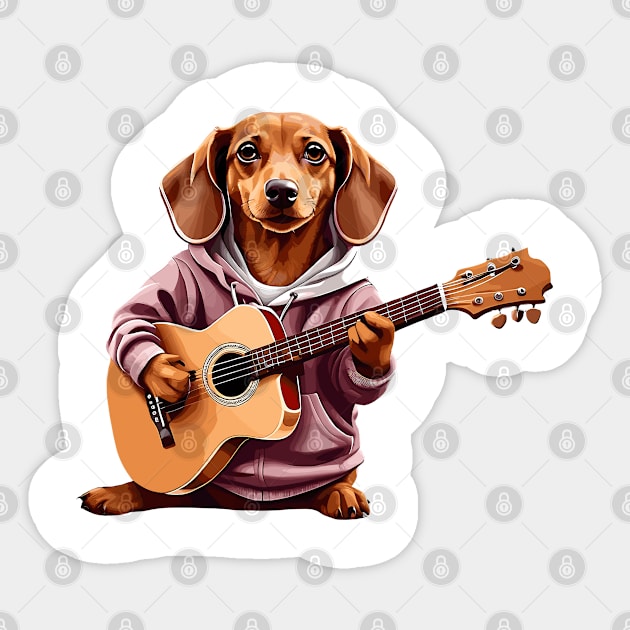 Dachshund Playing Guitar Sticker by Graceful Designs